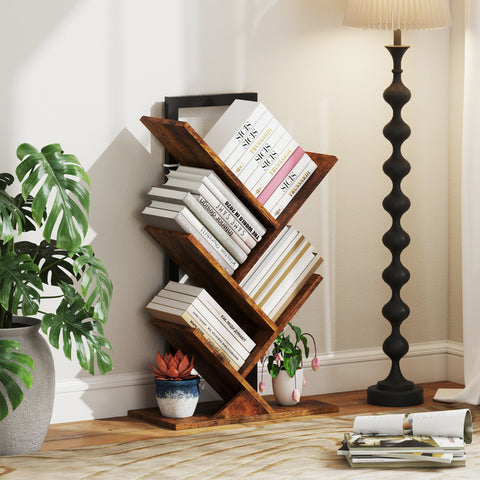 HOMCOM Four-Section Tree Bookcase - Wood-Effect