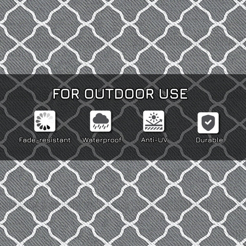 Outsunny Reversible Outdoor Rug with Carry Bag, Waterproof Plastic Straw Mat for Garden, Deck, RV, Picnic, Beach, Camping, 182 x 274cm, Grey