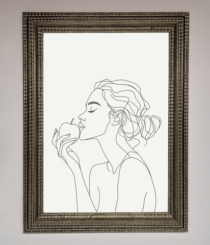 Women With An Apple Line Drawing Framed Poster