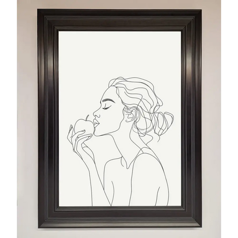 Women With An Apple Line Drawing Framed Poster - A1 (59.4 x 84.1 cm) / Matt Black - Framed Print