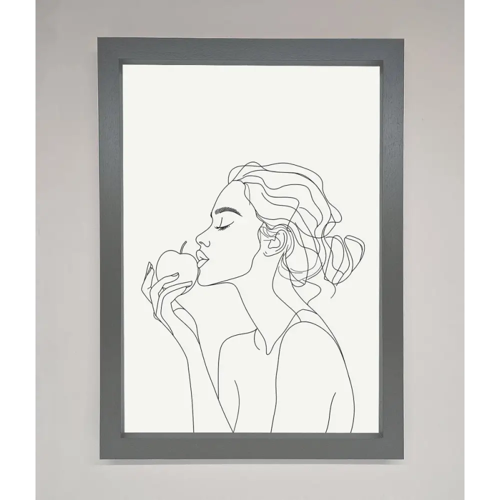 Women With An Apple Line Drawing Framed Poster - A3 (29.7 x 42 cm) / Dark Grey - Framed Print