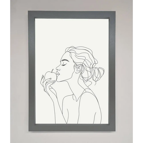 Women With An Apple Line Drawing Framed Poster - A3 (29.7 x 42 cm) / Dark Grey - Framed Print
