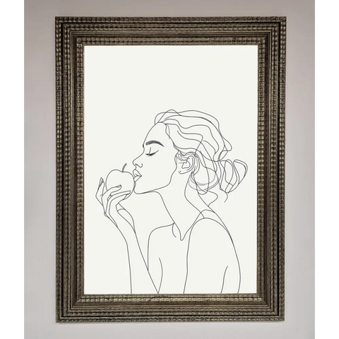 Women With An Apple Line Drawing Framed Poster - A3 (29.7 x 42 cm) / Ornate Silver - Framed Print