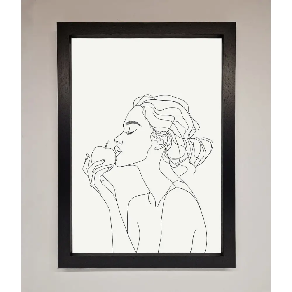 Women With An Apple Line Drawing Framed Poster - A3 (29.7 x 42 cm) / Black - Framed Print