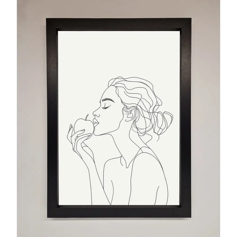 Women With An Apple Line Drawing Framed Poster - A3 (29.7 x 42 cm) / Black - Framed Print