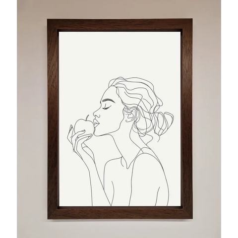 Women With An Apple Line Drawing Framed Poster - A3 (29.7 x 42 cm) / Walnut - Framed Print