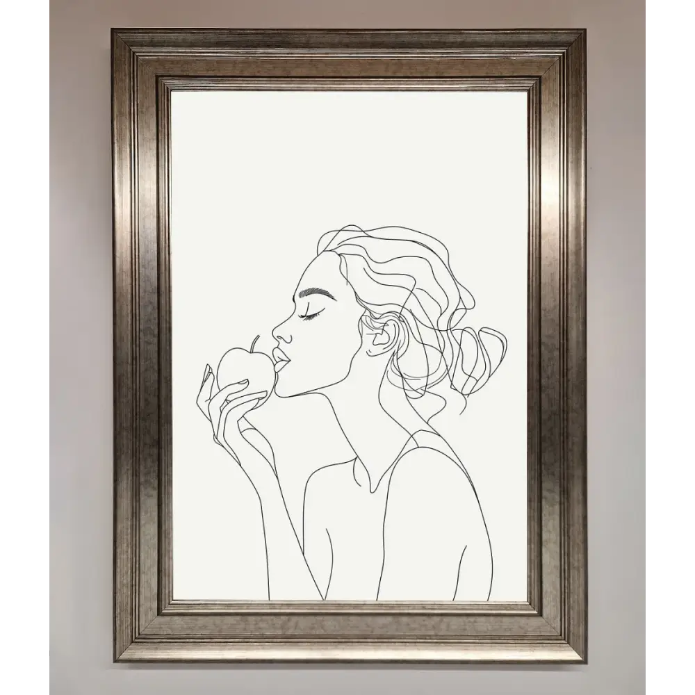Women With An Apple Line Drawing Framed Poster - A3 (29.7 x 42 cm) / Silver - Framed Print