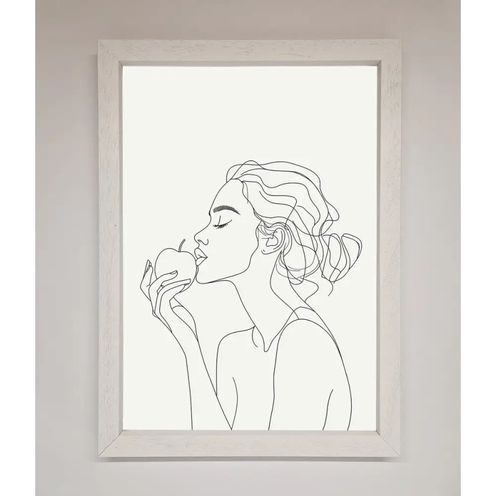 Women With An Apple Line Drawing Framed Poster - A3 (29.7 x 42 cm) / White - Framed Print