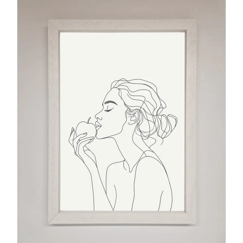 Women With An Apple Line Drawing Framed Poster - A3 (29.7 x 42 cm) / White - Framed Print