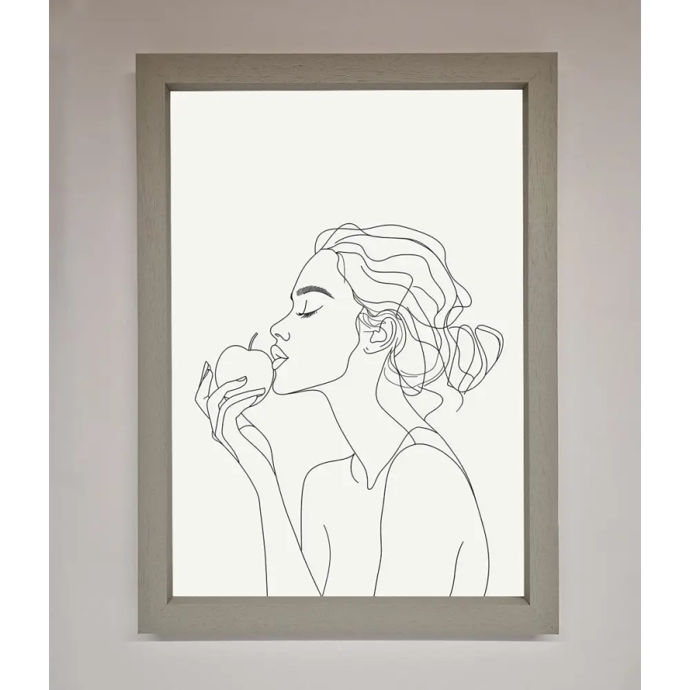 Women With An Apple Line Drawing Framed Poster - A3 (29.7 x 42 cm) / Grey - Framed Print