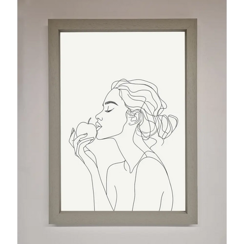 Women With An Apple Line Drawing Framed Poster - A3 (29.7 x 42 cm) / Grey - Framed Print