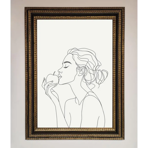 Women With An Apple Line Drawing Framed Poster - A3 (29.7 x 42 cm) / Ornate Gold Black - Framed Print