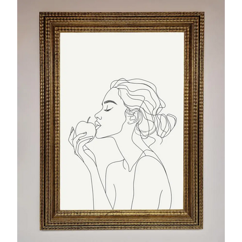 Women With An Apple Line Drawing Framed Poster - A3 (29.7 x 42 cm) / Ornate Gold - Framed Print