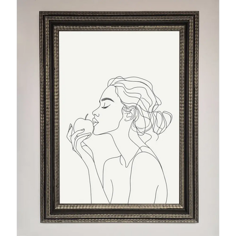 Women With An Apple Line Drawing Framed Poster - A3 (29.7 x 42 cm) / Ornate Silver Black - Framed Print