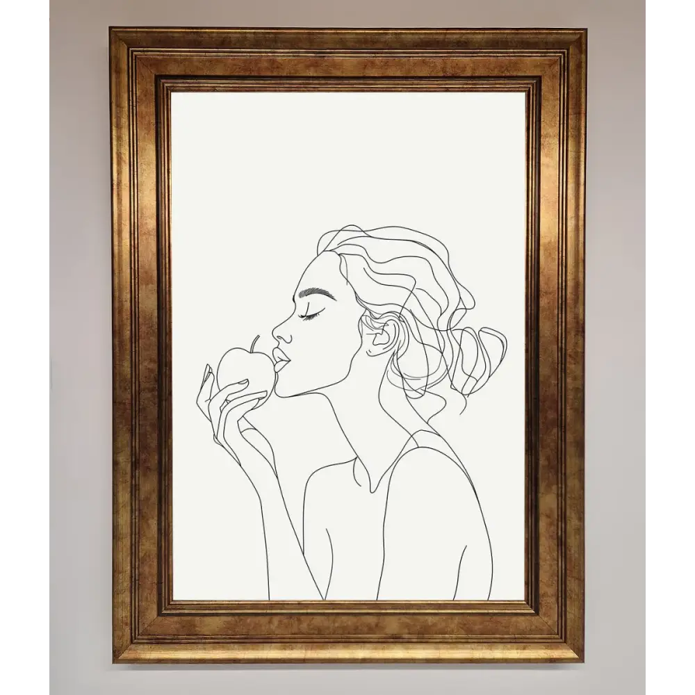 Women With An Apple Line Drawing Framed Poster - B0 (100 x 141 cm) / Bronze - Framed Print