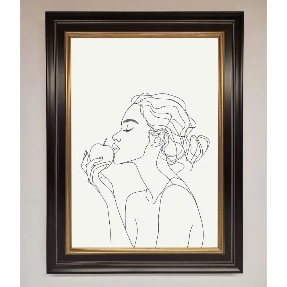 Women With An Apple Line Drawing Framed Poster - B0 (100 x 141 cm) / Black Gold - Framed Print