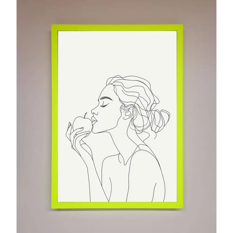 Women With An Apple Line Drawing Framed Poster - B0 (100 x 141 cm) / Neon Green - Framed Print