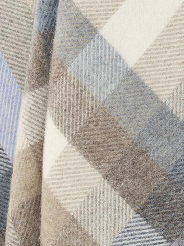 Woodale pure new wool shetland throw in blue with a soft textured geometric diagonal stripe pattern in muted tones