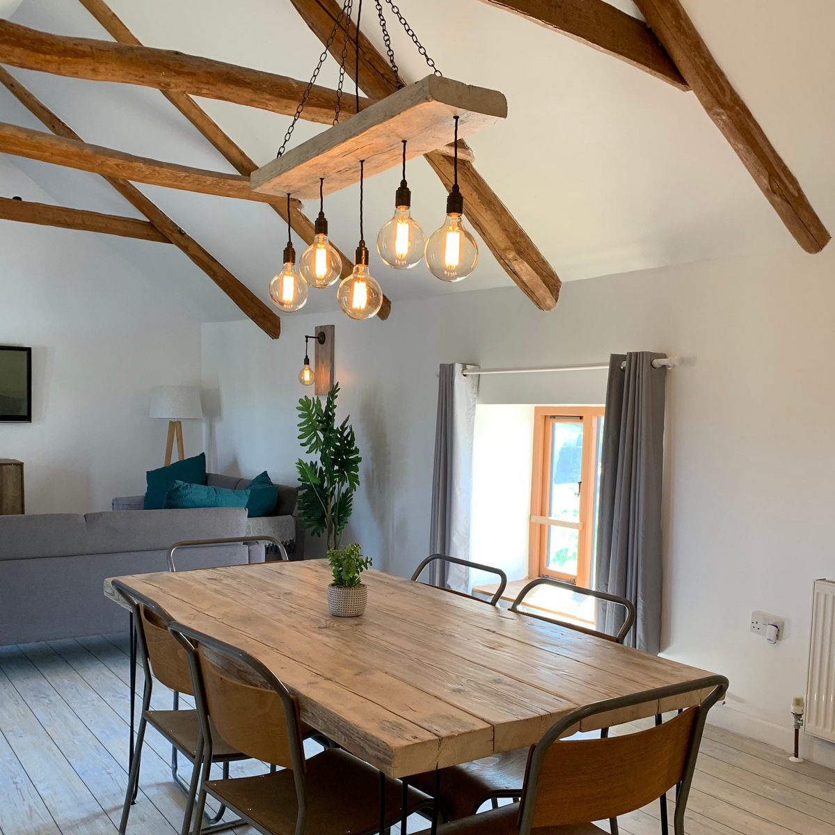 Wooden Beam Chandelier - Norwegian Spruce Cluster Pendant Light