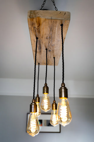 Wooden Beam Cluster Pendant Light | Reclaimed Kitchen Island & Dining Lighting UK