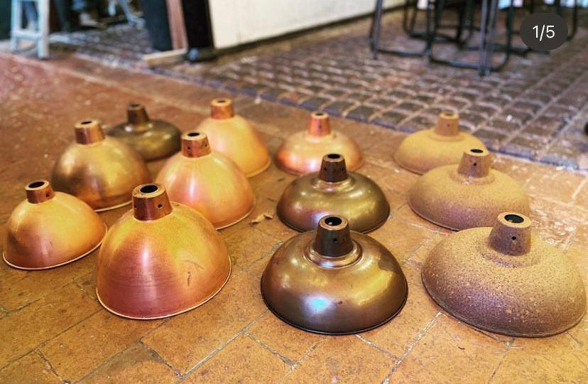 Wooden Beam Light with Copper Shades | Kitchen Island & Breakfast Bar Lighting