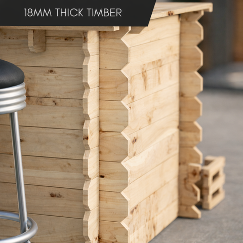 Light-colored wooden interlock corner bar with 18mm timber and rustic character using no extra tools required