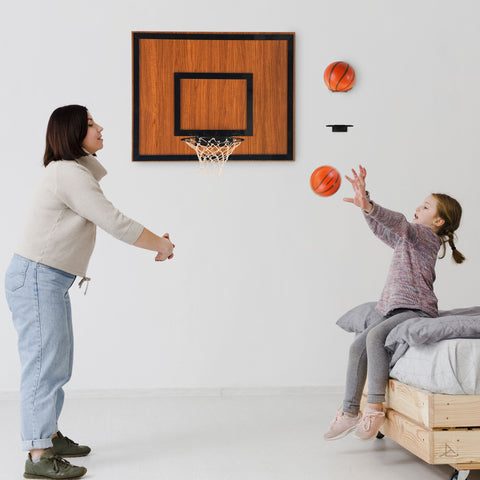 Wooden single hoop walnut with black rim and net wall-mounted basketball hoop made of walnut wood
