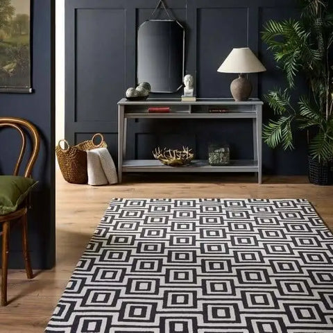 Wool Labyrinth Rug White and Black - Rugs