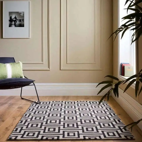 Wool Labyrinth Rug White and Black - Rugs