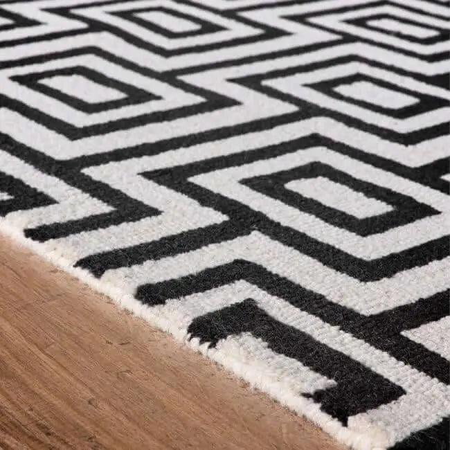 Wool Labyrinth Rug White and Black - Rugs