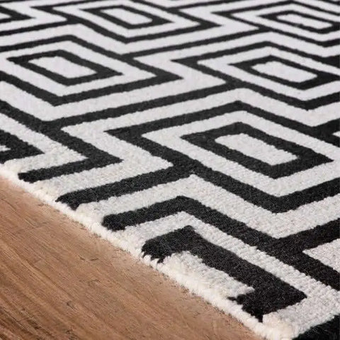 Wool Labyrinth Rug White and Black - Rugs