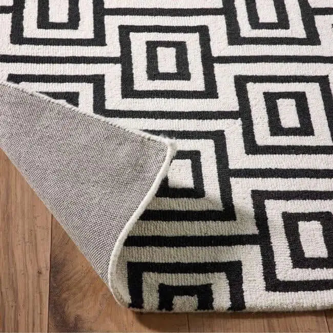 Wool Labyrinth Rug White and Black - Rugs