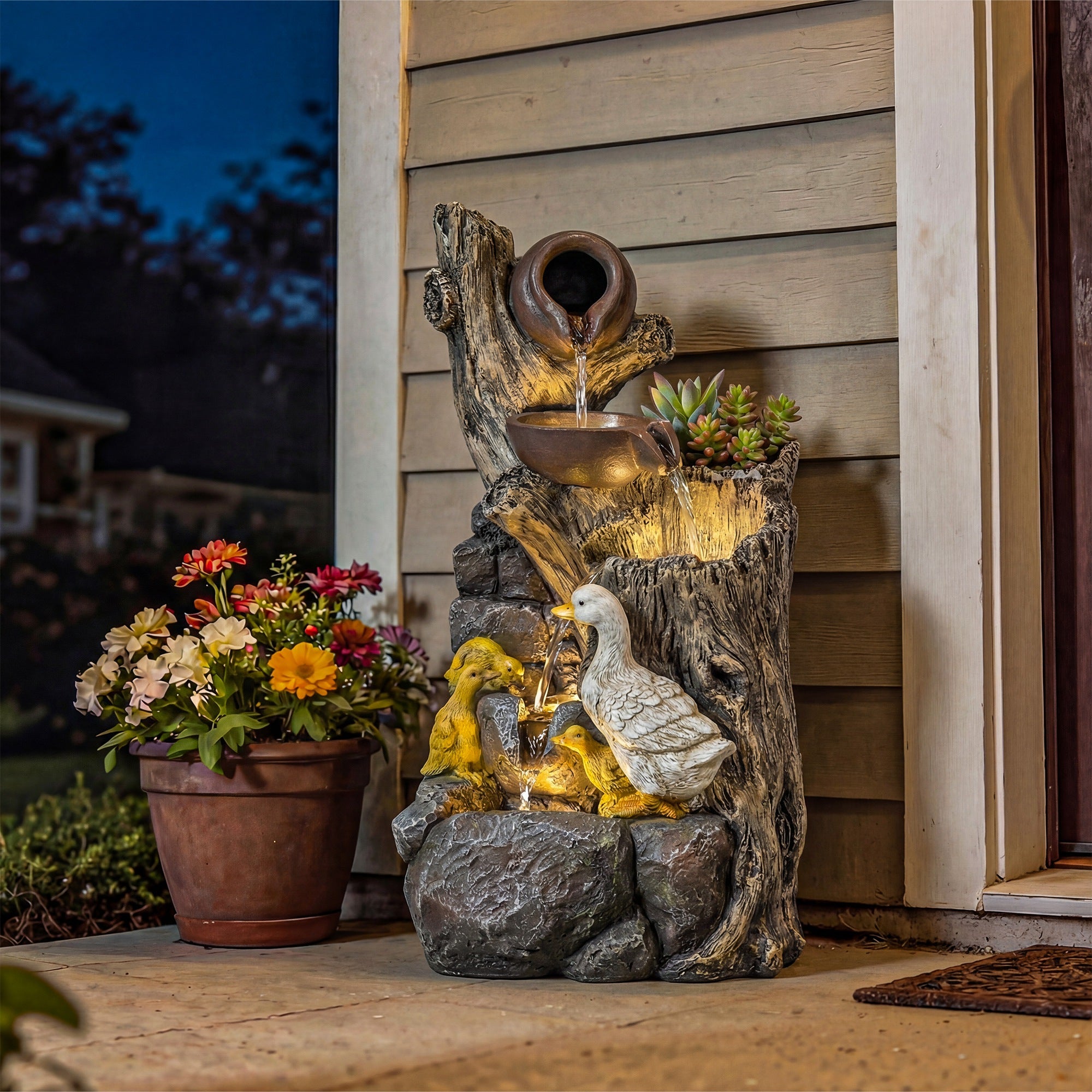 Outsunny 5-Tier Outdoor Waterfall Fountain, Freestanding Self-Contained Cascading Water Feature Garden Landscape
