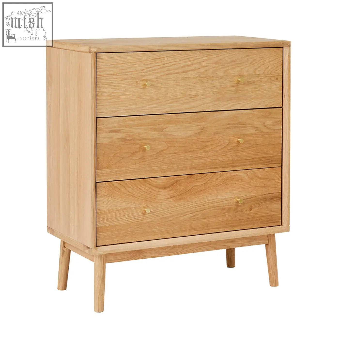 Light oak wright oak chest of 3 drawers with three drawers gold-tone round knobs and oak veneers finish