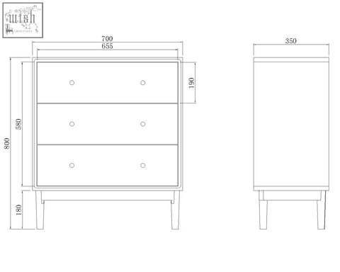 White wright oak chest of 3 drawers with minimalist design and circular knobs for stylish oak storage