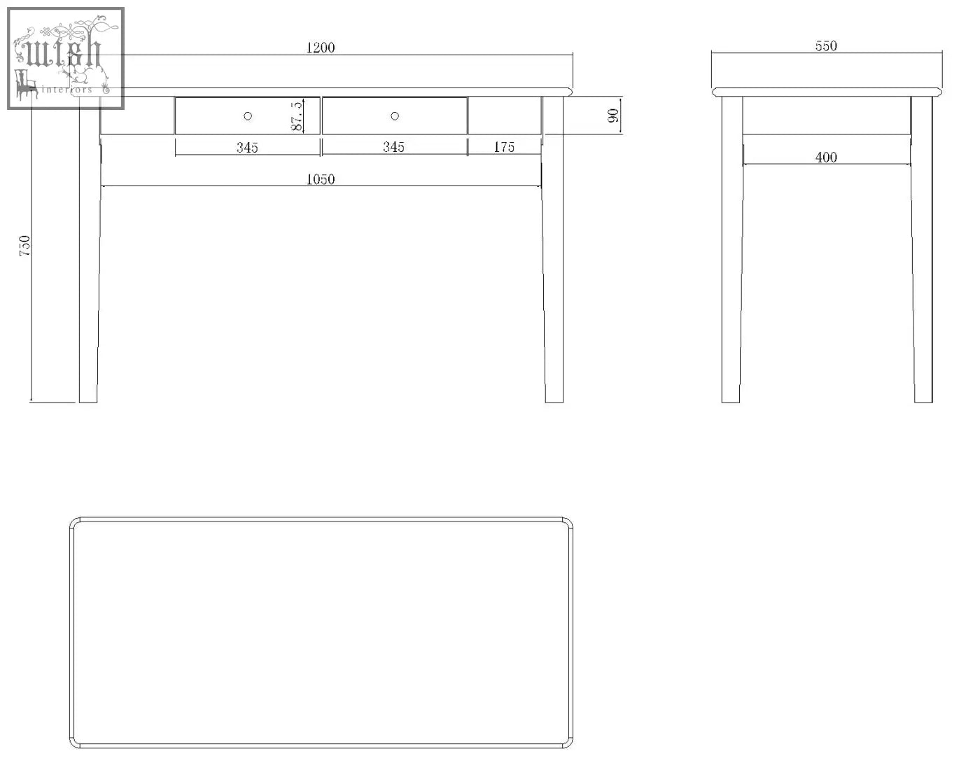 Blueprint of wright walnut desk and dressing table with two drawers solid walnut wood drawer runners year warranty