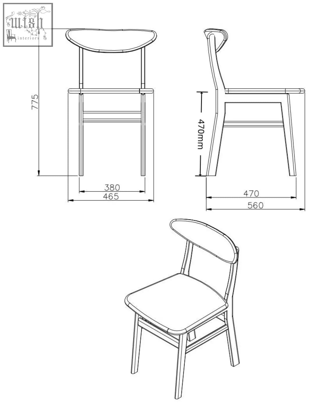 Modern wright walnut dining chair set of 2 with curved wooden backrest and seat featuring clean minimalist design