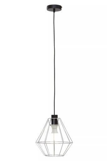 Black metal wyra chrome cage pendant light with geometric wireframe design and chrome cage pendant features