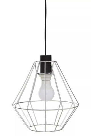 Wyra chrome cage pendant light silver geometric wire cage pendant light with black cord and exposed bulb