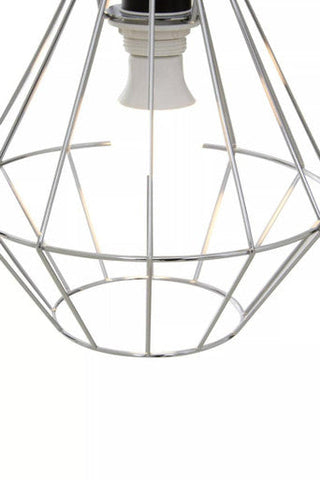 Wyra chrome cage pendant light featuring a chrome cage pendant with a clear glass bulb holder for modern lighting