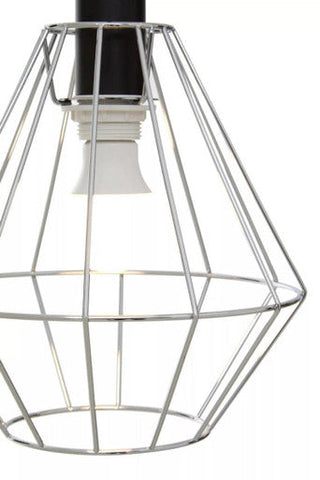 Wyra chrome cage pendant light with chrome cage pendant design black stem and white bulb base modern style
