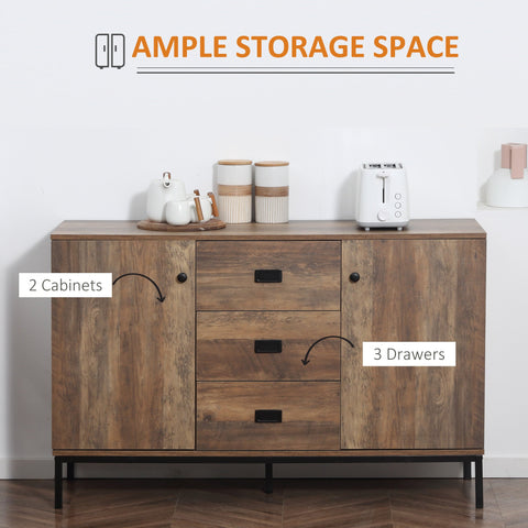 HOMCOM Industrial Sideboard, Storage Cabinet, Accent Cupboard with Drawers, Adjustable Shelves for Kitchen, Dining Room, Living Room, Distressed Brown