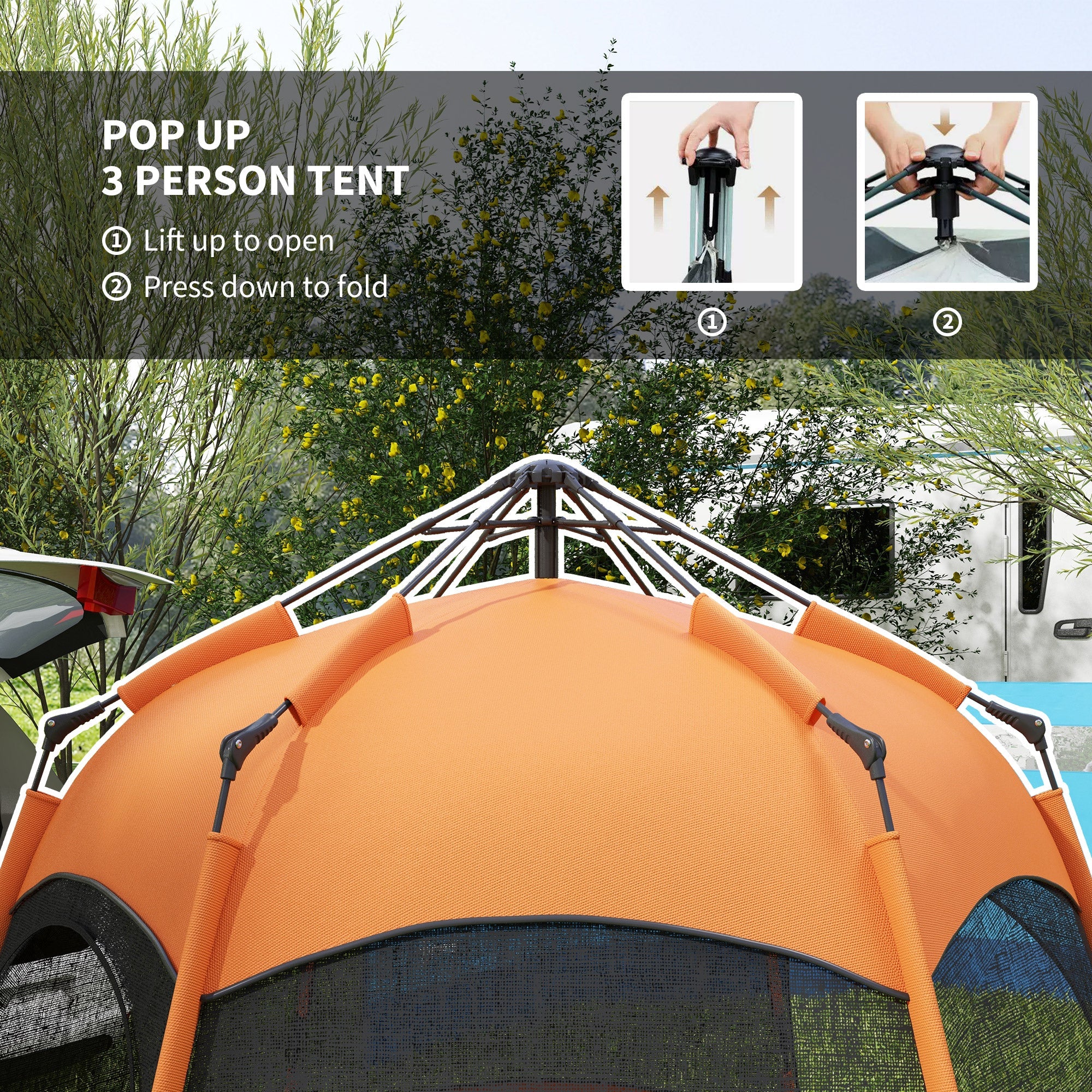 Outsunny Six Man Hexagon Camping Tent with Hang Hook and Carry Bag - Orange and Blue