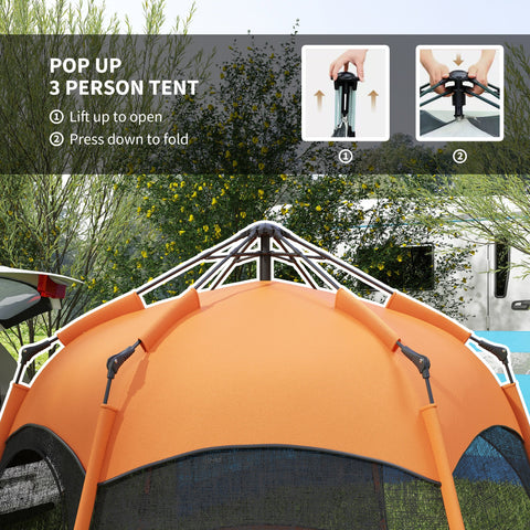Outsunny Six Man Hexagon Camping Tent with Hang Hook and Carry Bag - Orange and Blue