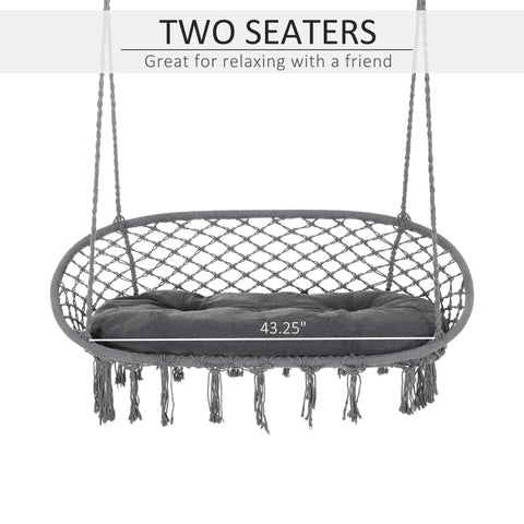 Outsunny Two-Seater Boho Macrame Hammock Swing - Grey