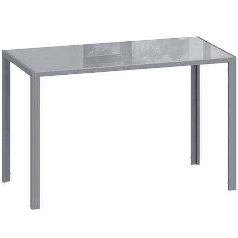 HOMCOM 120cm Dining Table, Rectangle 4 Seater Kitchen Table with Tempered Glass Top and Metal Legs, Grey