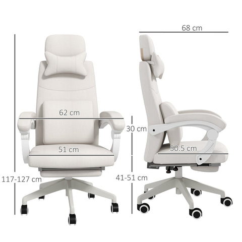 Vinsetto Linen-Look Office Chair, with 160\'c2\'b0 Reclining Back and Footrest - White