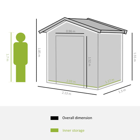 Outsunny 7ft x 4ft Lockable Garden Metal Storage Shed Storage Roofed Tool Metal Shed w/ Air Vents Steel Grey