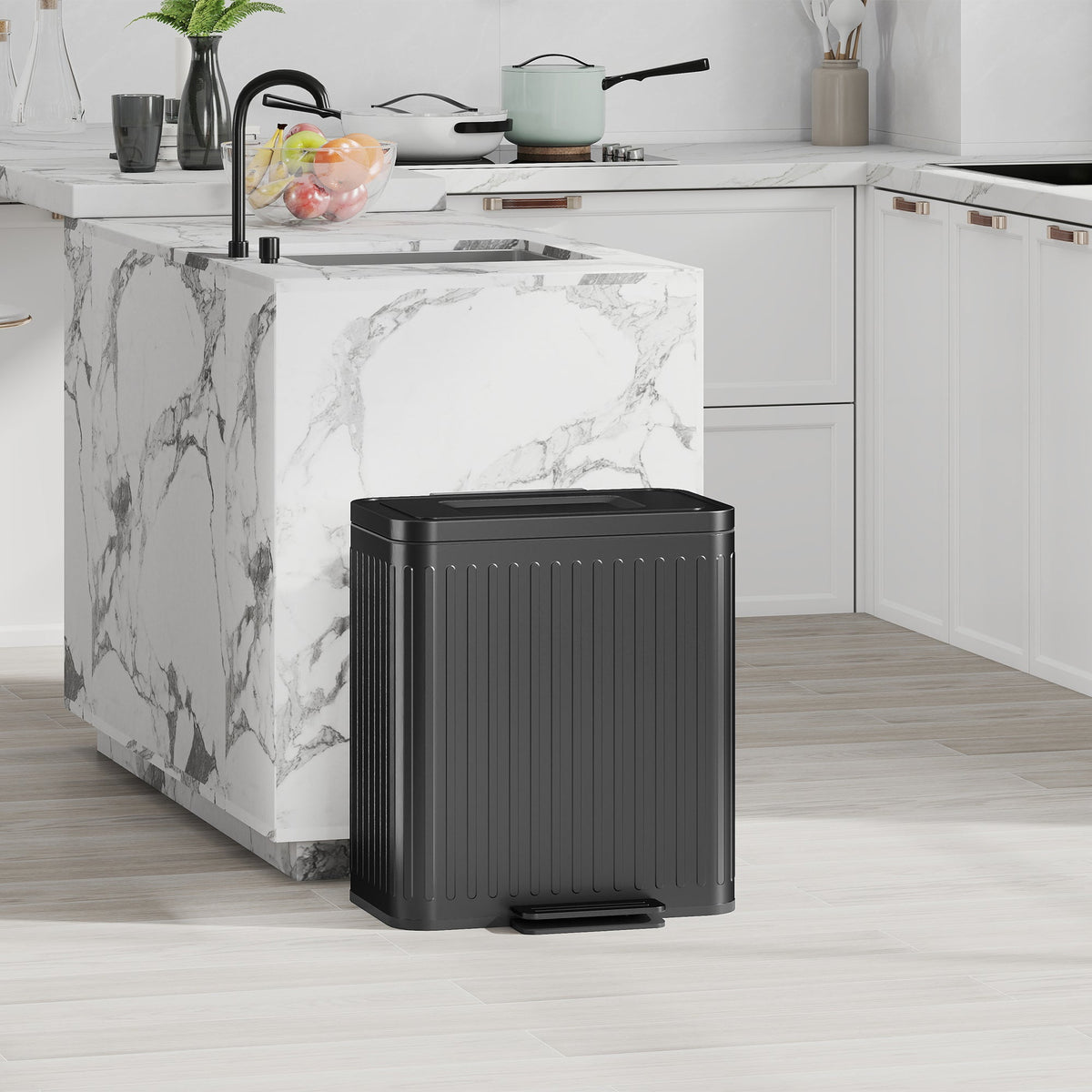 HOMCOM 40L Dual Compartment Rubbish Bin, with Soft-Close Lid - Black