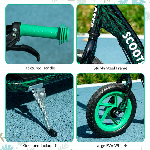 AIYAPLAY Kids Scooter with Adjustable Handlebar, Children's Kick Scooter with Non-slip Footplate, Rear Brake, Kickstand, Green